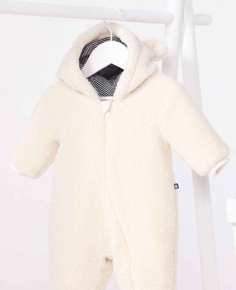 Babies' sherpa snowsuit with ears and a pinstriped lining
