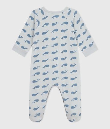 Pyjama zippé bébé en velours imprimé baleines (Petit Bateau) - Image 1