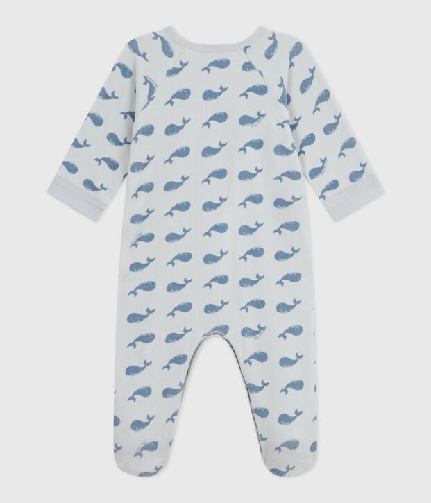 Pyjama zipp&eacute; b&eacute;b&eacute; en velours imprim&eacute; baleines bleu/bleu