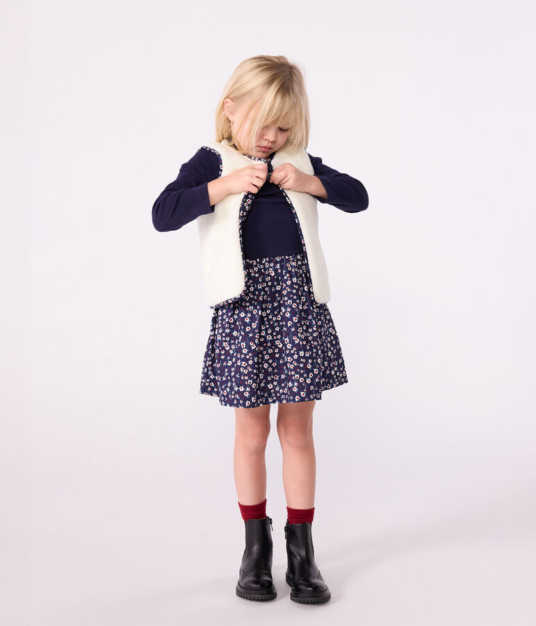 Gilet enfant en popeline de coton et sherpa sans manche imprim&eacute; bleu SOIR/ MULTICO