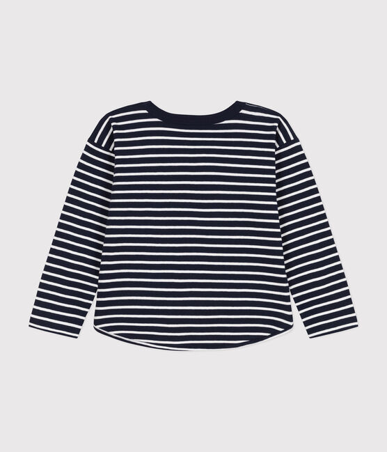 Tee-shirt manches longues en tubique enfant garçon bleu SMOKING/blanc MARSHMALLOW
