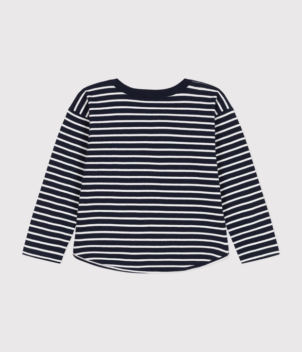 Tee-shirt manches longues en tubique enfant gar&ccedil;on bleu/blanc