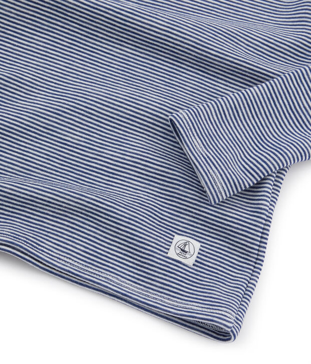 Tee-shirt manches longues enfant en laine et coton bleu/blanc