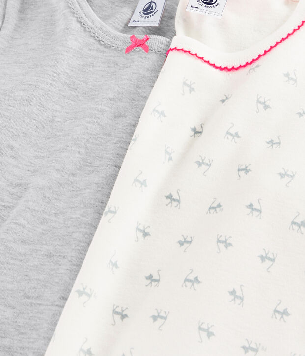 Lot de 2 tee-shirts manches courtes imprim&eacute; chat petite fille multicouleur