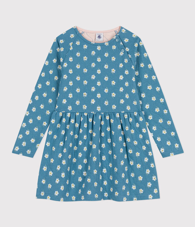 Robe fleurie manches longues en tubique enfant fille bleu/multicouleur