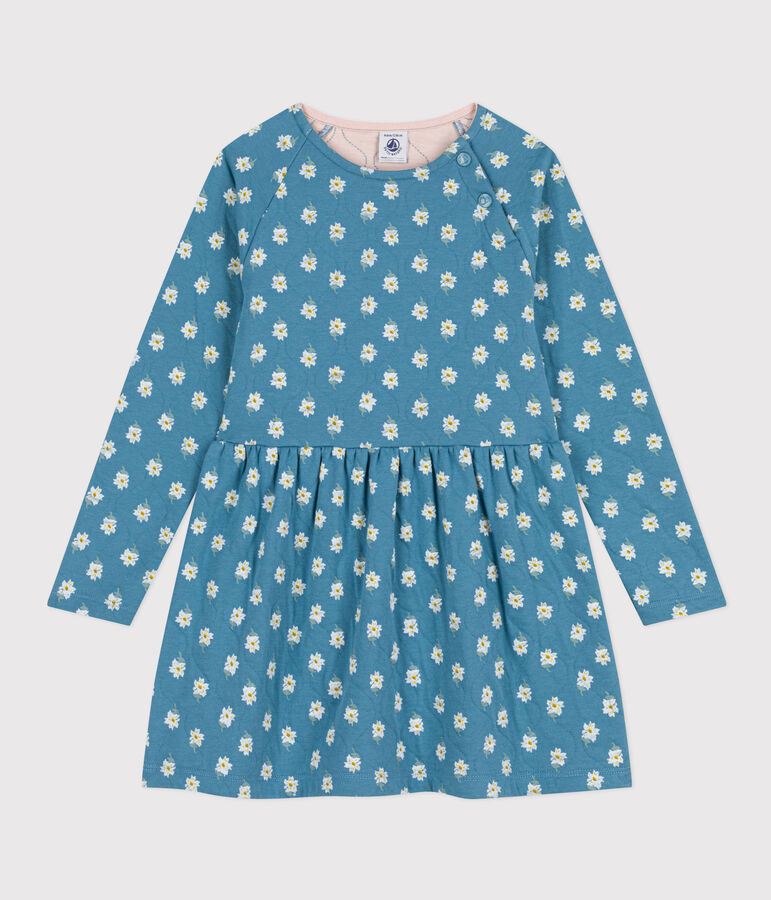 Robe fleurie manches longues en tubique enfant fille bleu/multicouleur