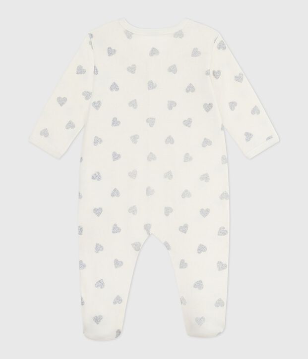 Pyjama b&eacute;b&eacute; en coton imprim&eacute; c&oelig;urs paillettes argent&eacute;s &eacute;cru/gris