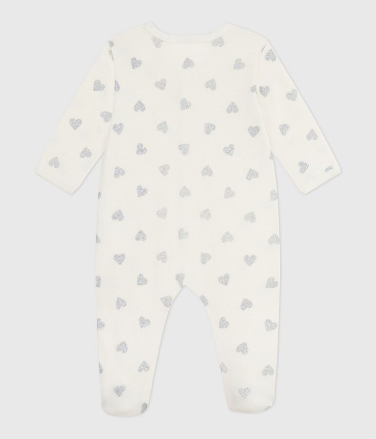 Pyjama b&eacute;b&eacute; en coton imprim&eacute; c&oelig;urs paillettes argent&eacute;s &eacute;cru MILK/ ARGENT