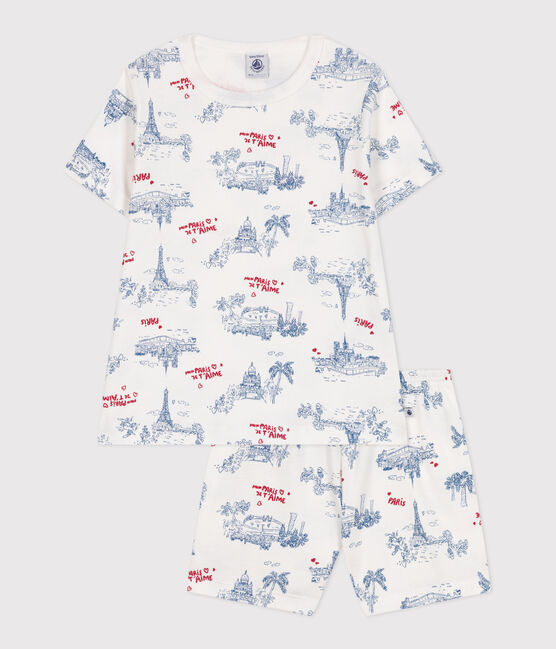 Pyjama short enfant en coton imprimé Paris blanc MARSHMALLOW/blanc MULTICO