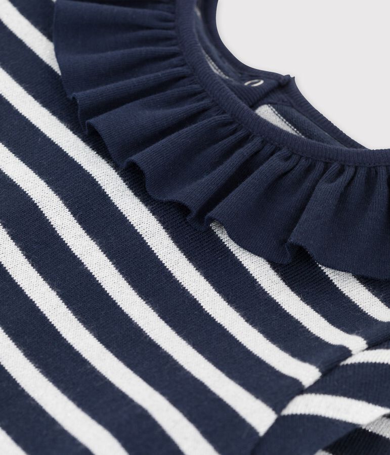 Robe manches longues en coton enfant fille bleu SMOKING/ MARSHMALLOW/ ARGENT