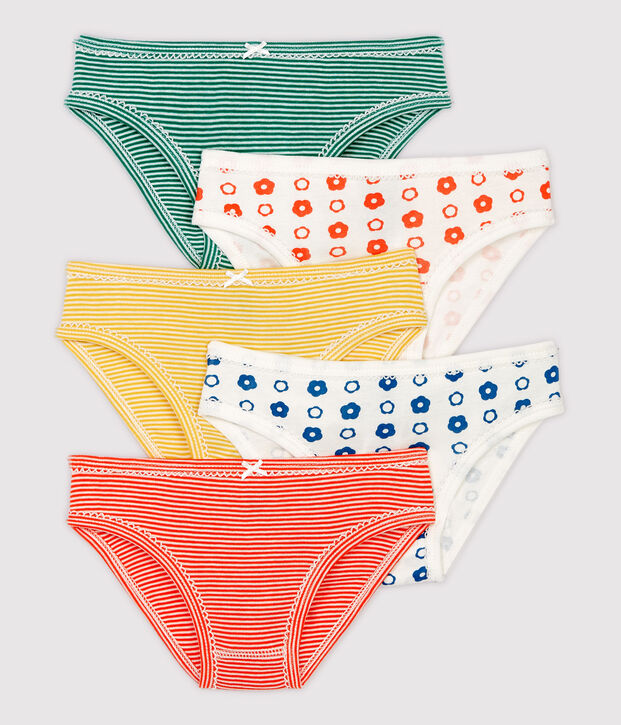 Lot de 5 culottes fleur graphique petite fille en coton biologique multicouleur