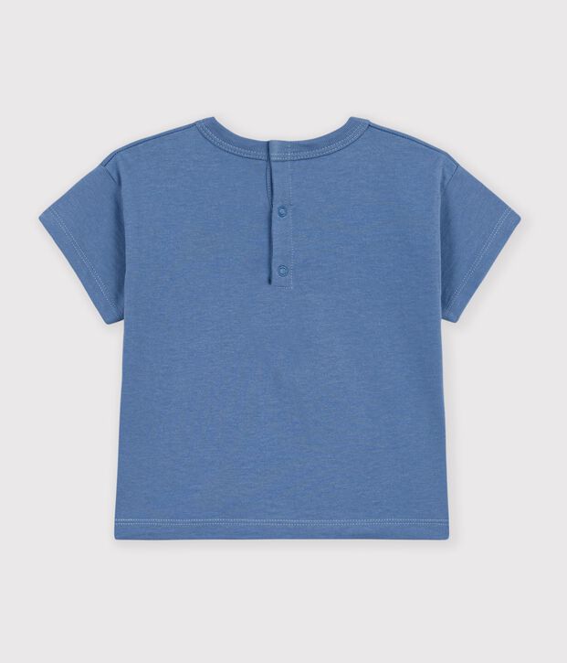 Tee-shirt b&eacute;b&eacute; en coton manches courtes uni &agrave; motif bleu