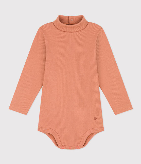Body manches longues col roulé en coton bébé rose SIENNA