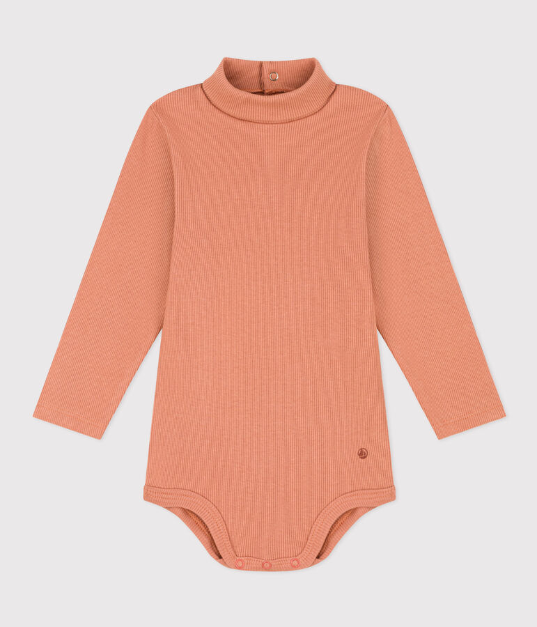 Body manches longues col roul&eacute; en coton b&eacute;b&eacute; rose