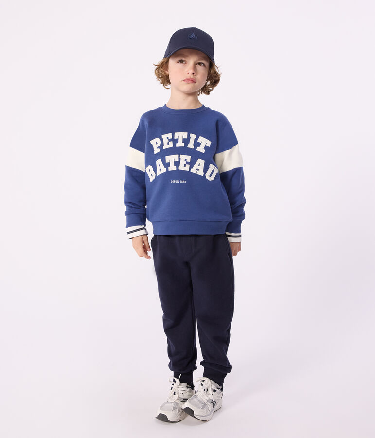 Sweatshirt enfant en coton bleu/&eacute;cru