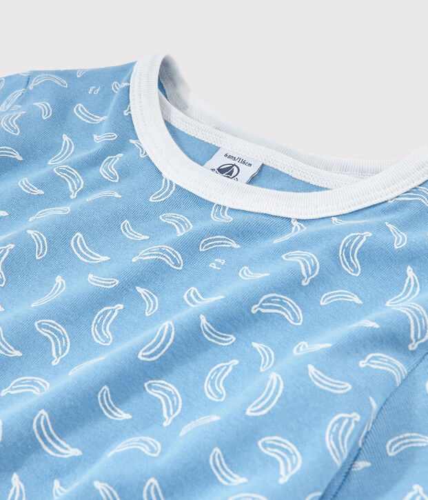 Pyjacourt imprim&eacute; bananes petit gar&ccedil;on-petite fille en coton bleu/blanc