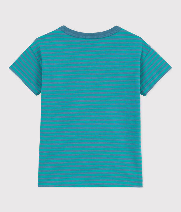Tee-shirt ray&eacute; en coton enfant gar&ccedil;on bleu/vert