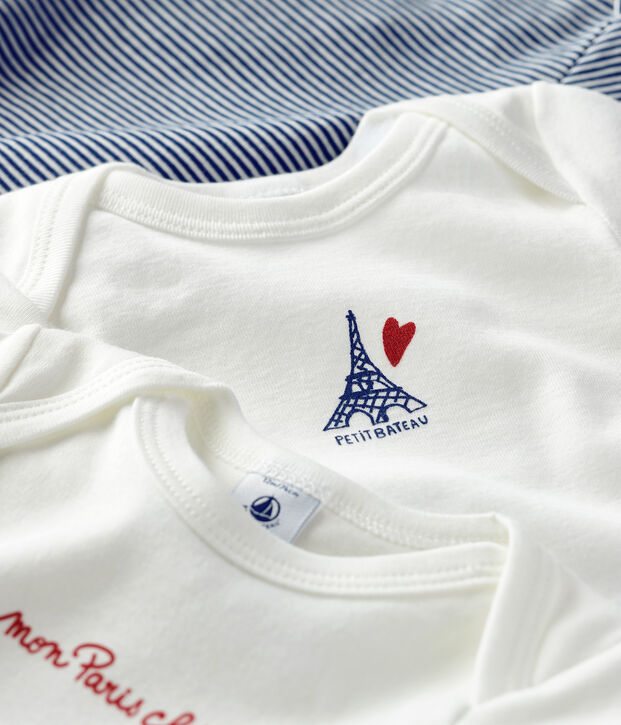 Lot de 3 bodies manches courtes Paris b&eacute;b&eacute; en coton multicouleur