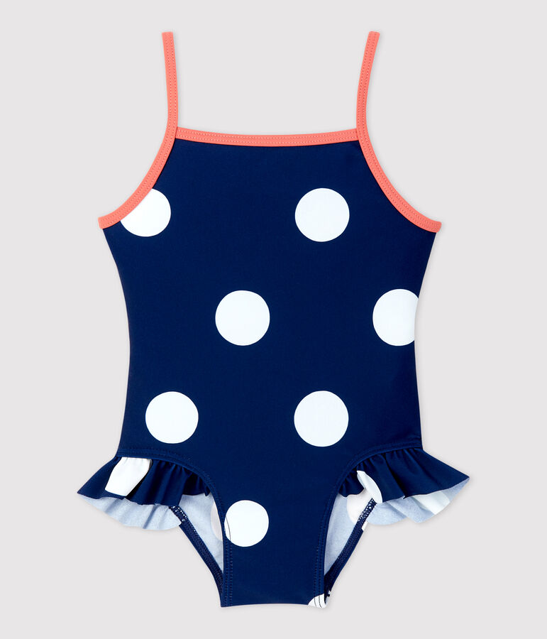 Maillot de bain 1 pi&egrave;ce en mati&egrave;re recycl&eacute;e b&eacute;b&eacute; bleu MEDIEVAL/blanc MARSHMALLOW