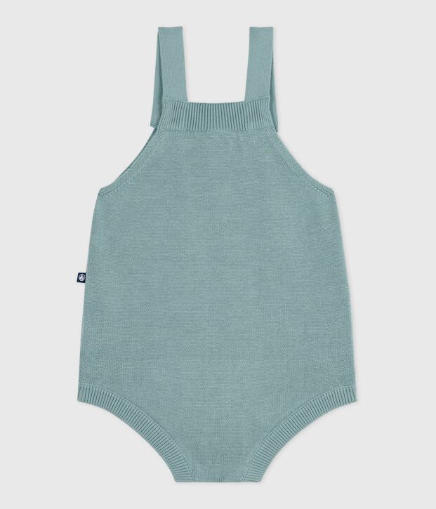 Barboteuse b&eacute;b&eacute; en tricot &agrave; point fantaisie &agrave; bretelles vert