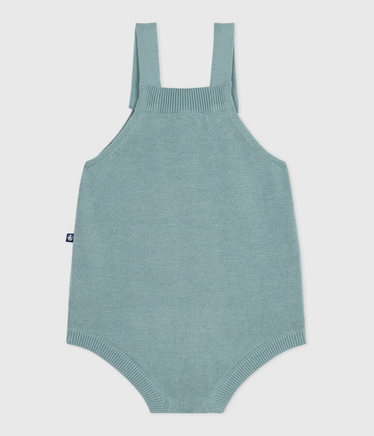 Barboteuse b&eacute;b&eacute; en tricot &agrave; point fantaisie &agrave; bretelles vert PAUL