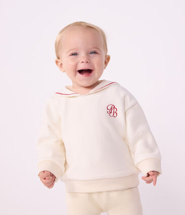 Sweatshirt bébé en coton uni avec son col marin et sa broderie