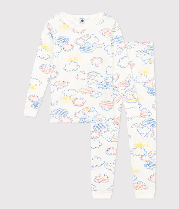 Pyjama ajust&eacute; en coton imprim&eacute; arc-en-ciel enfant blanc/multicouleur