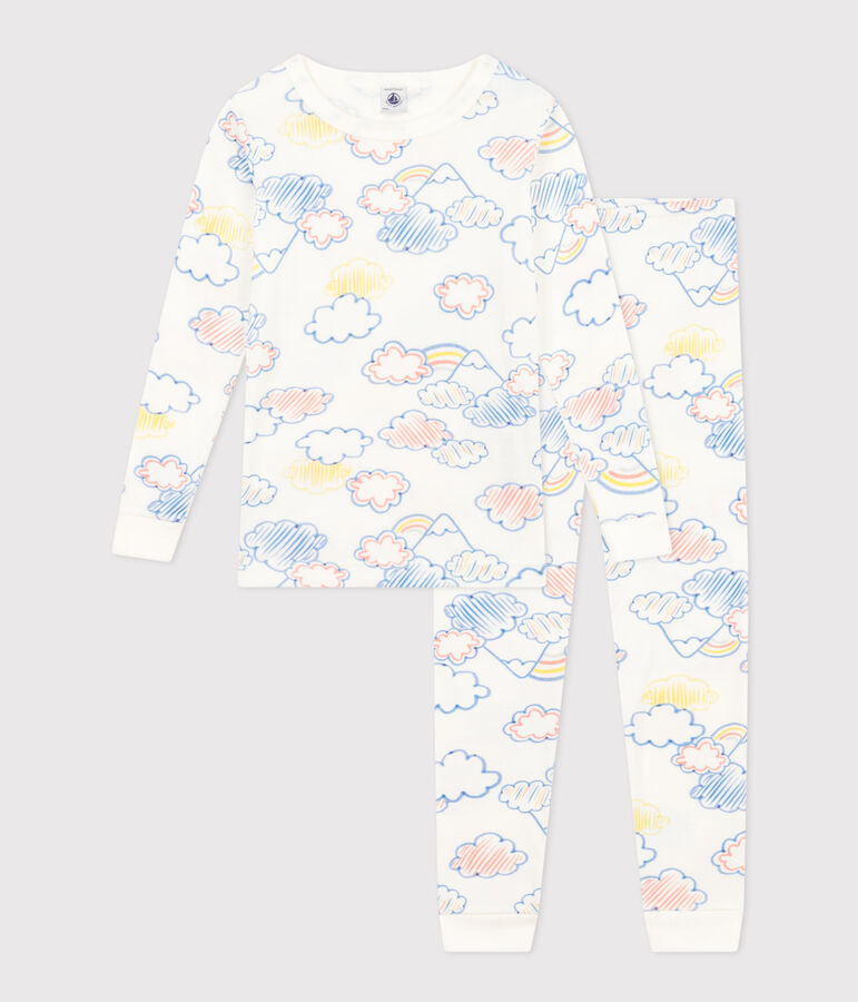 Pyjama ajust&eacute; en coton imprim&eacute; arc-en-ciel enfant blanc MARSHMALLOW/blanc MULTICO