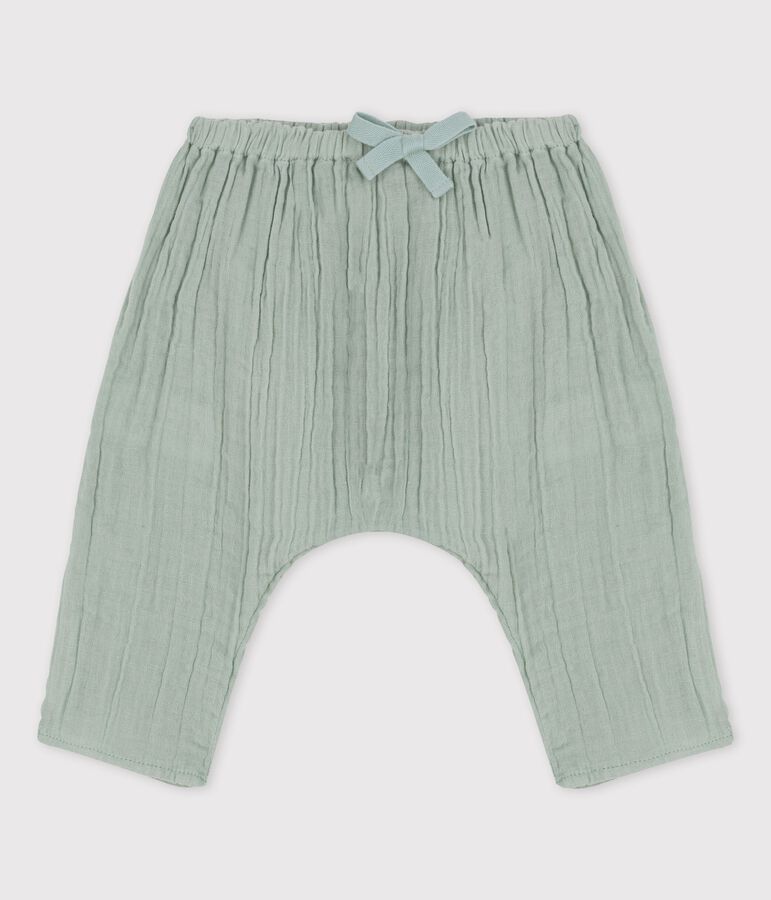 Pantalon sarouel uni en gaze de coton bio b&eacute;b&eacute; vert