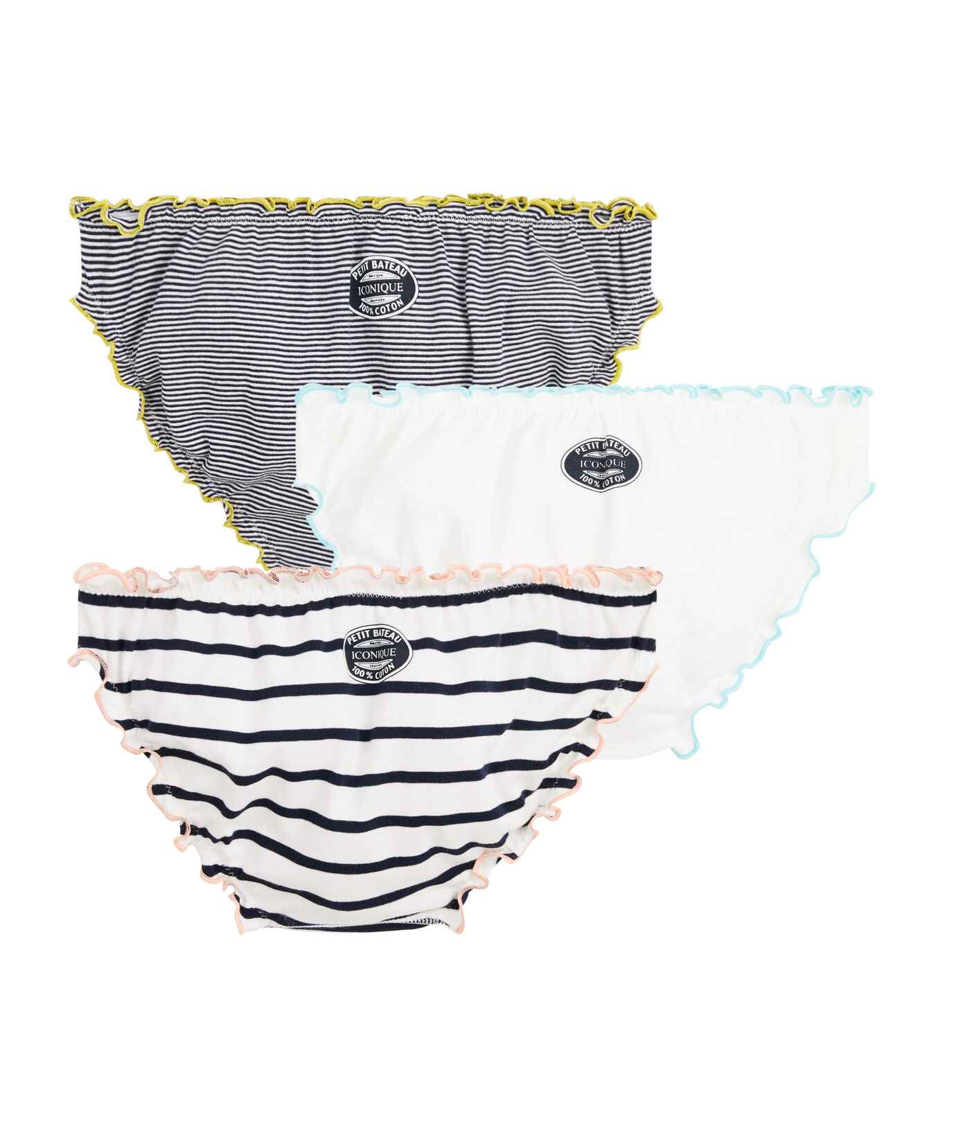 Petit Bateau Lot De 3 Culottes Fille Côté 1x1 - Taille Haute Imprimés Chevaux, Cœurs Pailletés & Rayures - 5 Ans