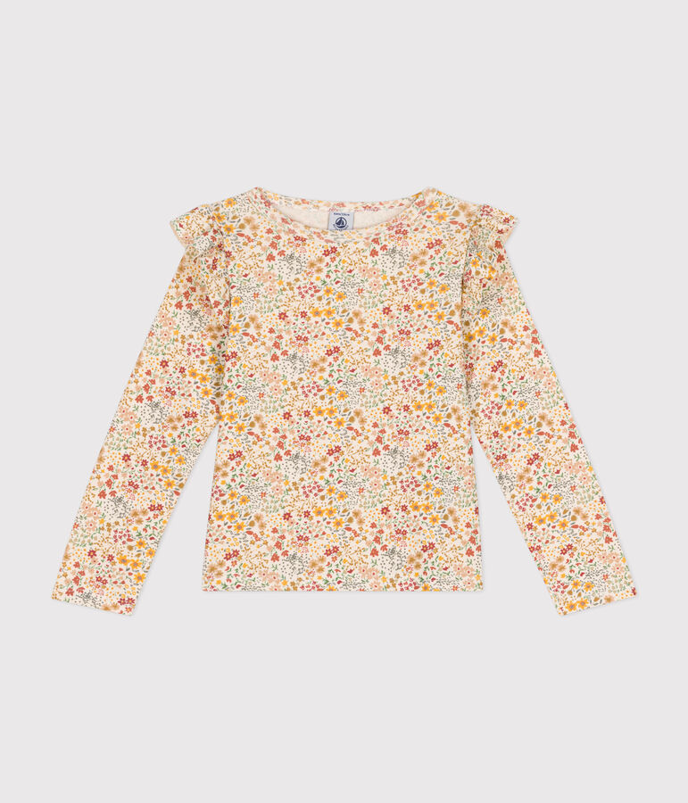 Tee-shirt manches longues en c&ocirc;te enfant fille blanc AVALANCHE/ MULTICO