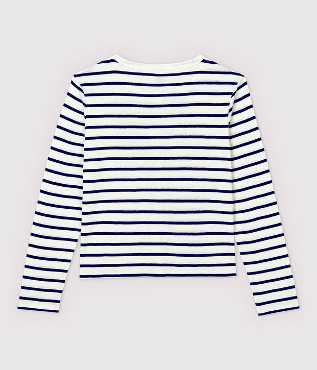 Cardigan en coton/lin ray&eacute; Femme blanc/bleu