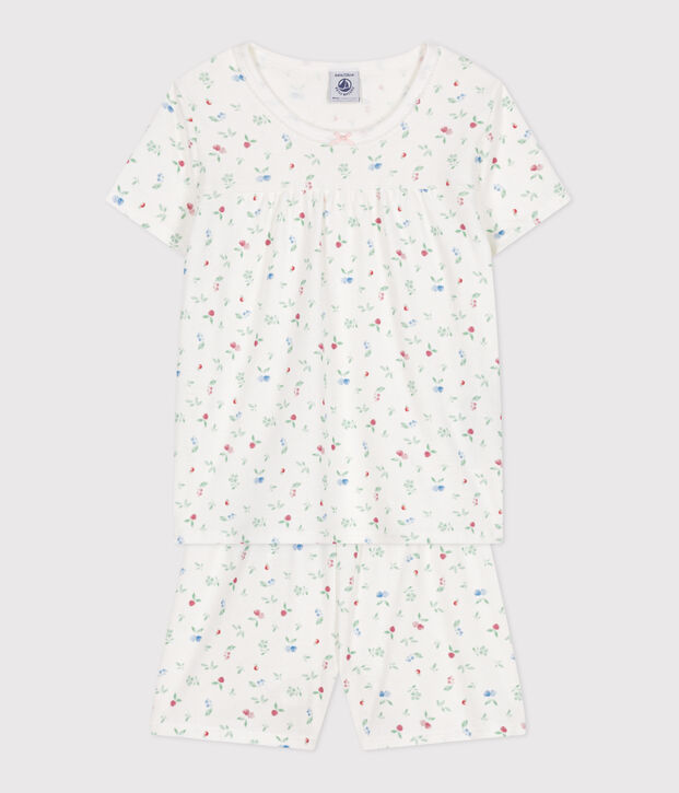 Pyjama short enfant en coton fruits blanc/multicouleur