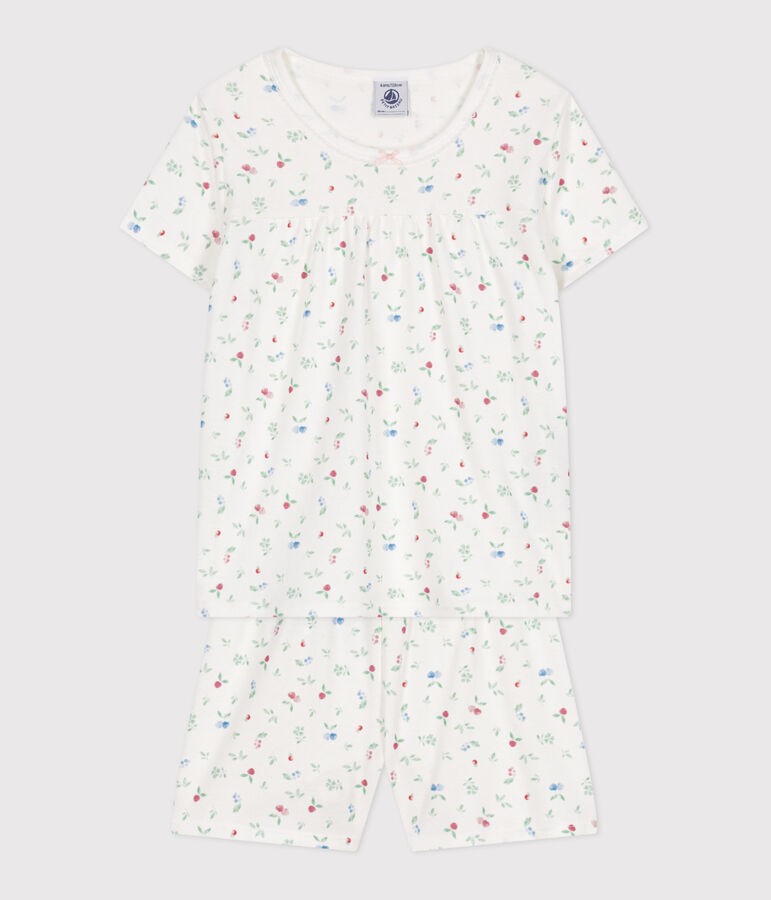 Pyjama short enfant en coton fruits blanc MARSHMALLOW/blanc MULTICO