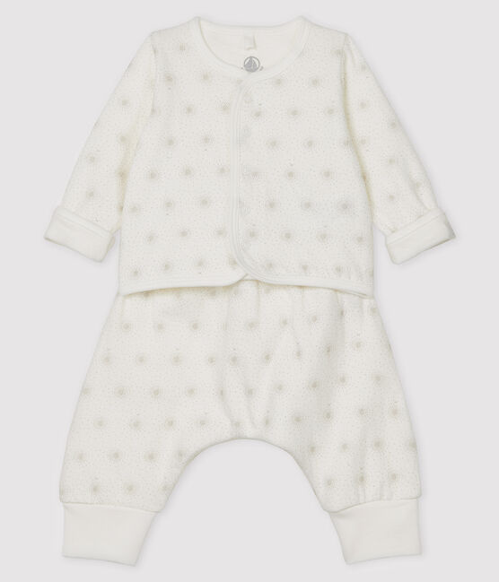 Ensemble 2 pièces bébé mixte en tubique blanc MARSHMALLOW/beige PERLIN