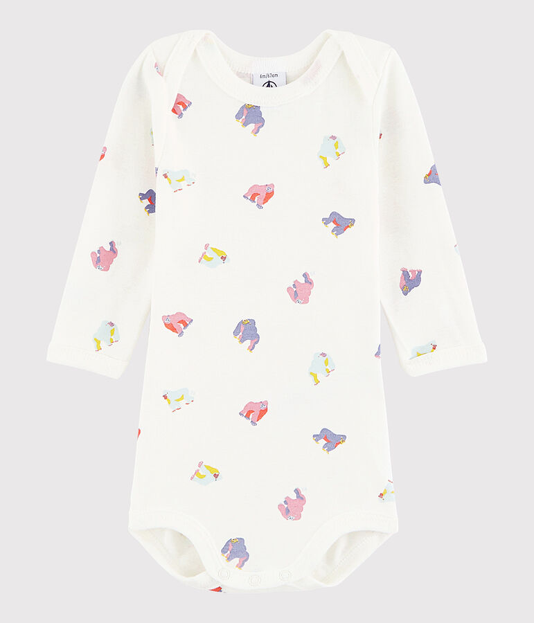 Body manches longues b&eacute;b&eacute; fille blanc MARSHMALLOW/blanc MULTICO