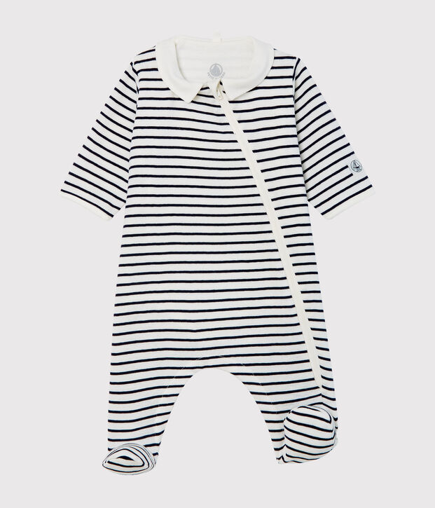 Bodyjama zipp&eacute; b&eacute;b&eacute; en c&ocirc;te blanc/bleu