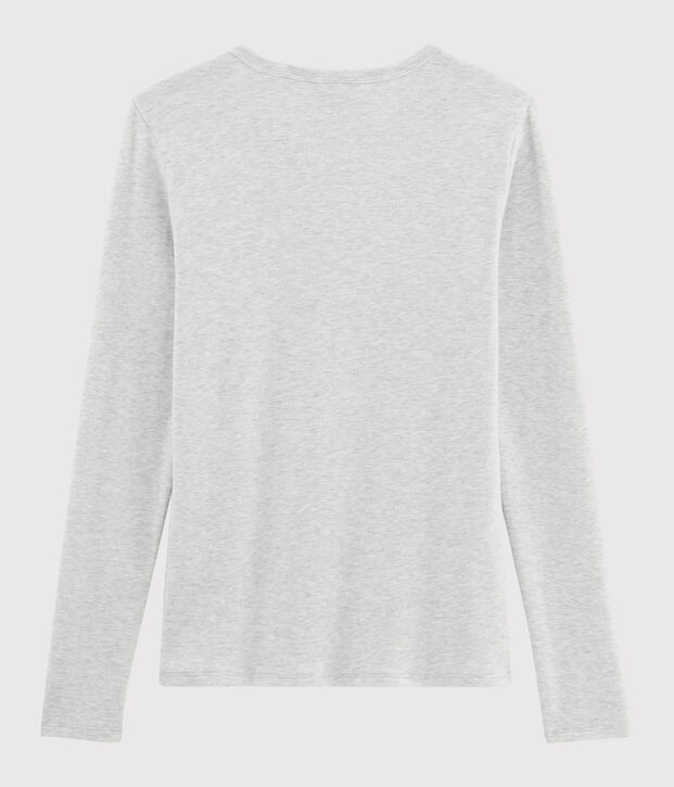 T-shirt col V iconique en coton Femme gris chin&eacute; clair