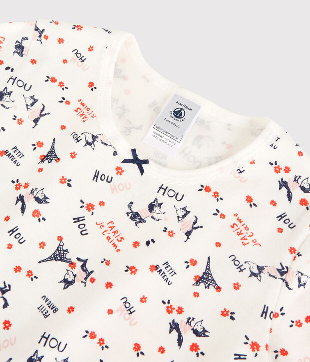 Pyjama snugfit imprim&eacute; Paris petite fille en coton biologique blanc/multicouleur