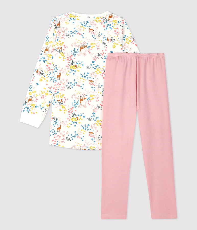 Chemise de nuit imprim&eacute; fleuri petite fille en coton blanc MARSHMALLOW/blanc MULTICO