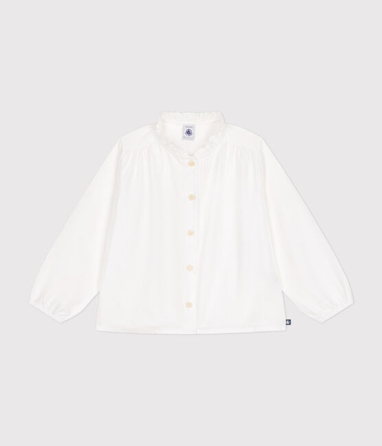 Blouse manches longues en toile enfant fille blanc ECUME