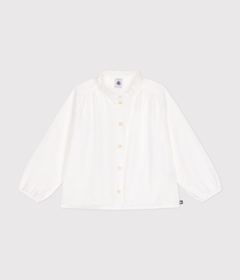 Blouse manches longues en toile enfant fille blanc ECUME