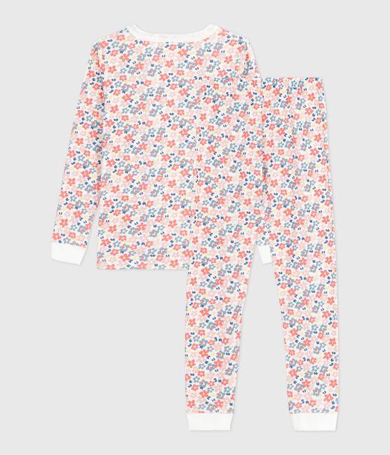 Pyjama enfant en coton jambes très ajustées imprimé fleurs blanc MARSHMALLOW/blanc MULTICO