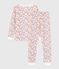 Pyjama enfant en coton jambes très ajustées imprimé fleurs blanc MARSHMALLOW/blanc MULTICO