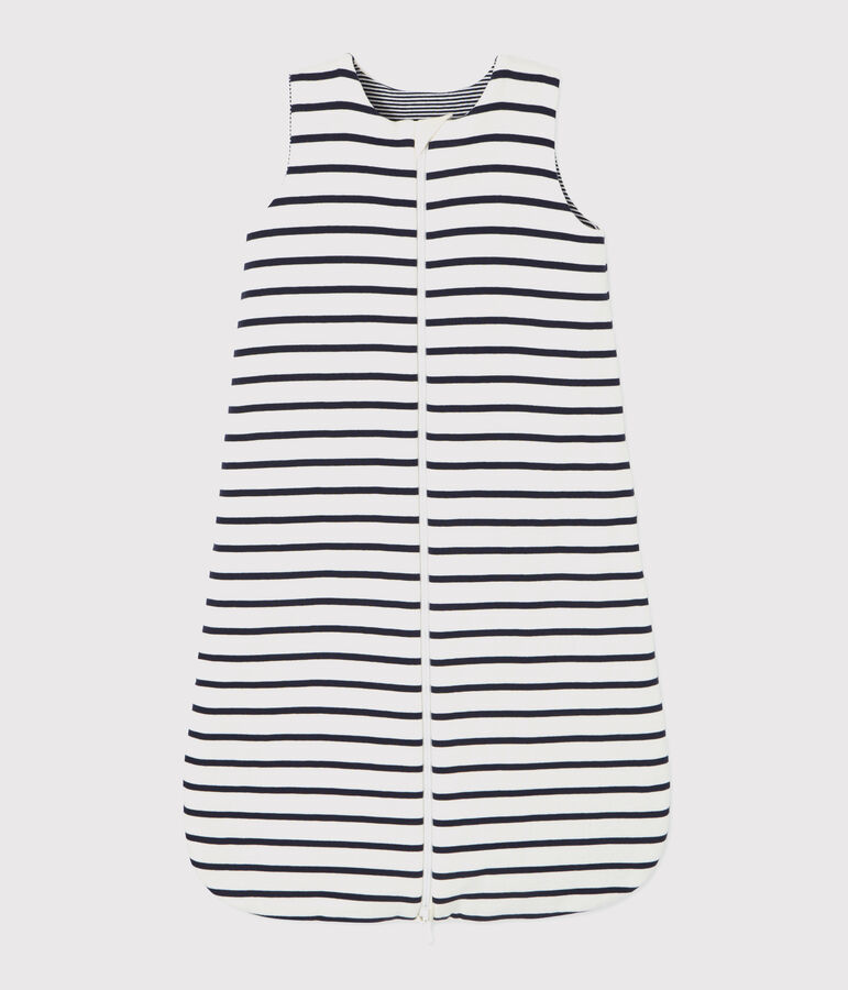 Gigoteuse &agrave; rayures r&eacute;versible b&eacute;b&eacute; en c&ocirc;te beige COQUILLE/bleu ABYSSE