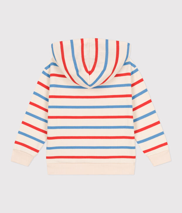 Sweatshirt &agrave; capuche enfant mixte en coton &agrave; rayures &eacute;cru/multicouleur