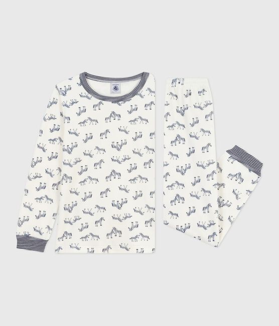 Pyjama enfant en velours imprimé zèbres bleu MILK/ SOIR