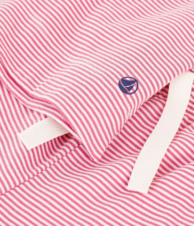 Pyjama enfant en coton jambes larges &agrave; rayures rose/blanc