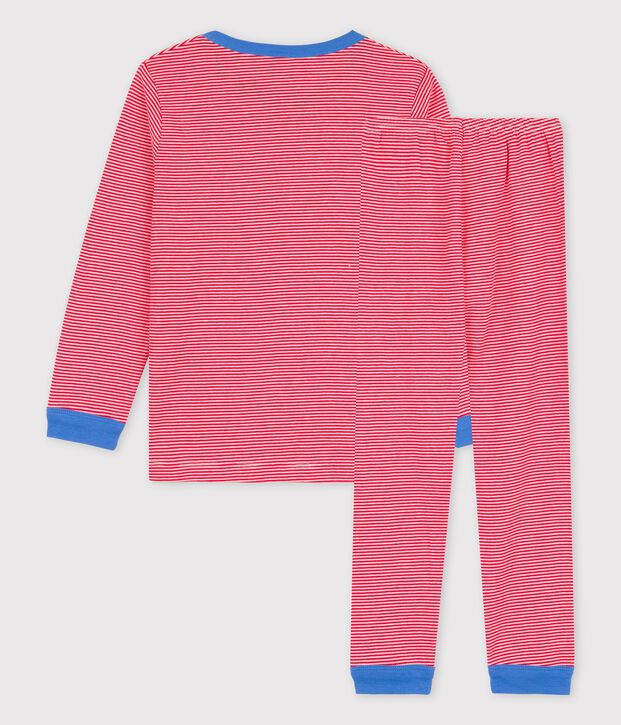 Pyjama ray&eacute; milleraies en coton enfant rouge/blanc