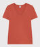 Tee-shirt l'Iconique col V en coton uni femme marron FAMEUX